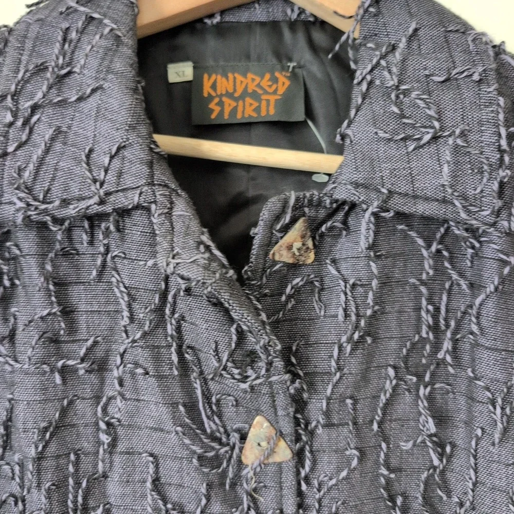 Kindred Spirit Unique Textured Fringe Jacket XL Wearable Art Lagenlook Eclectic‎